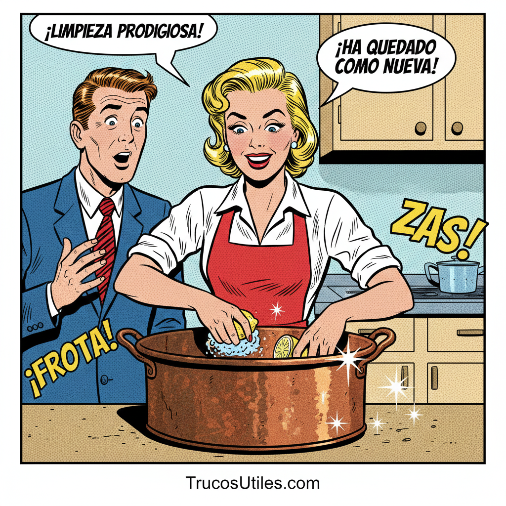 una pareja limbia una olla en cobre. Trucos para hacer brillar el cobre. Trucosutiles.com