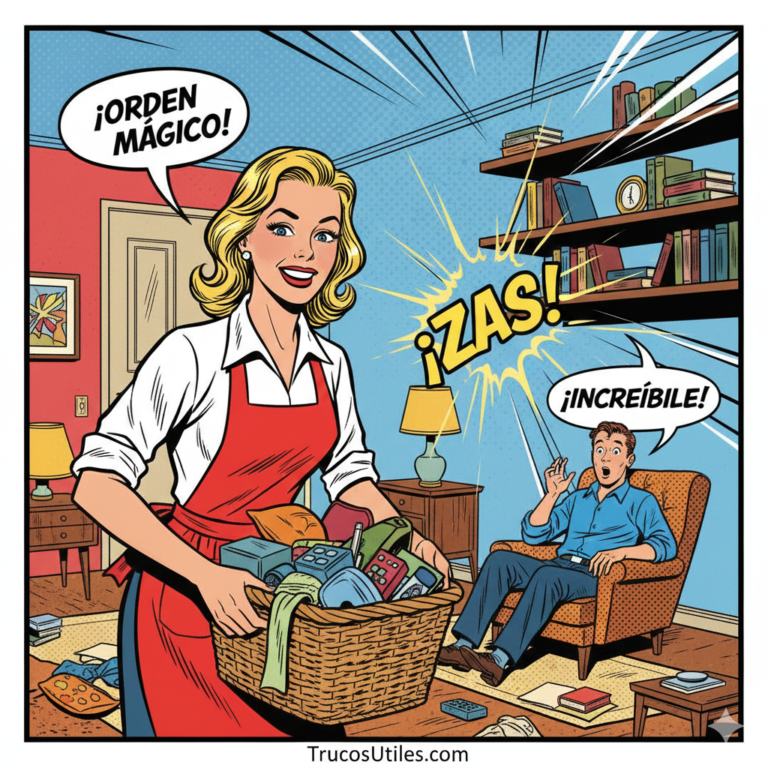 Una mujer ordena su casa. Trucos para organizar poner en orden la casa .Rutina diaria. Trucosutiles.com